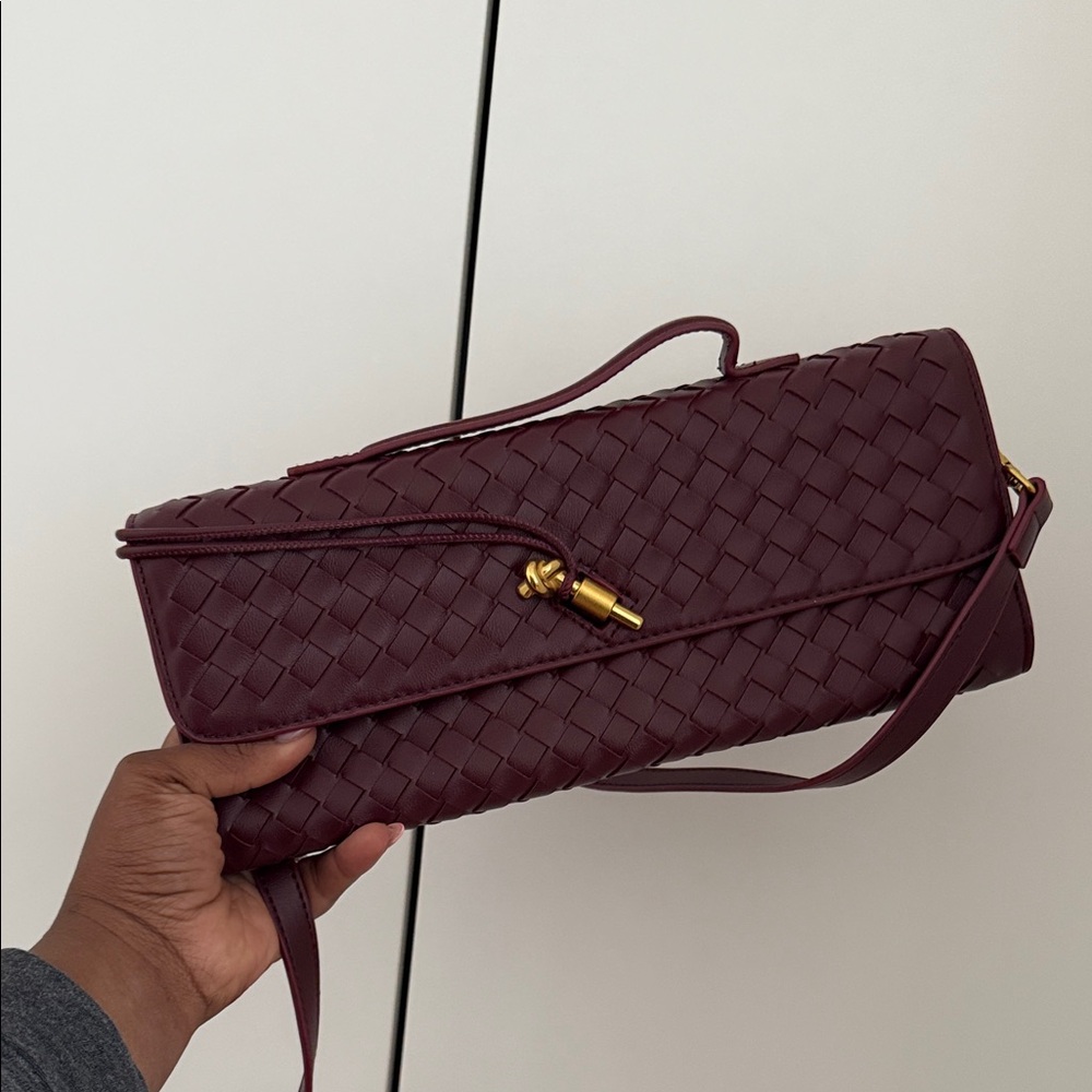 Elegant Woven Burgundy Clutch